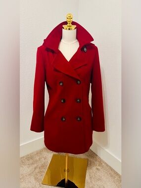 Liz Claiborne Vibrant Red Double-Breasted Peacoat